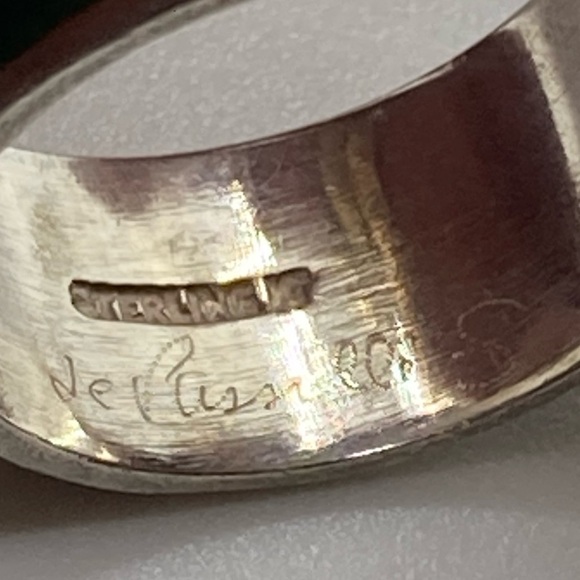 Vtg Southwestern Sterling Silver Symbols & Green Enamel Wide Band Ring Sz 8.5 - Picture 3 of 7